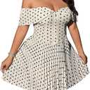 Floerns Women's Plus Size Polka Dots Off The Shoulder Dress Button Pleated A Line Party Dresses, XXL
