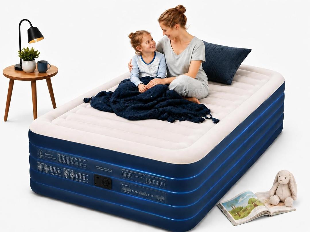 KINGJERRY Twin XL Air Mattress with Built in Pump, Upgraded 5-Layer Air Chamber, 18" Raised Inflatable Mattress, 500 lbs Heavy-Duty Support, 48Hr Leak-Tested Blow Up Bed for Home Guests & Camping