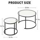 Nesting Coffee Table Set of 2,Modern Black Tempered Glass Side Table, Metal Frame Round End Table.Small Glass Tea Table for Living Room,Bedroom Studio Apartment Essentials17.7IN (Large, Black Glass)