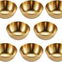 9 Pack 3.2inch Round Saucers Bowl stainless steel Sauce Cups Mini Individual Condiment Pudding Seasoning Dishes Appetizer Plates Dipping Bowl, for Sushi,Dessert,Tomato Sauce,Soy,BBQ, Golden
