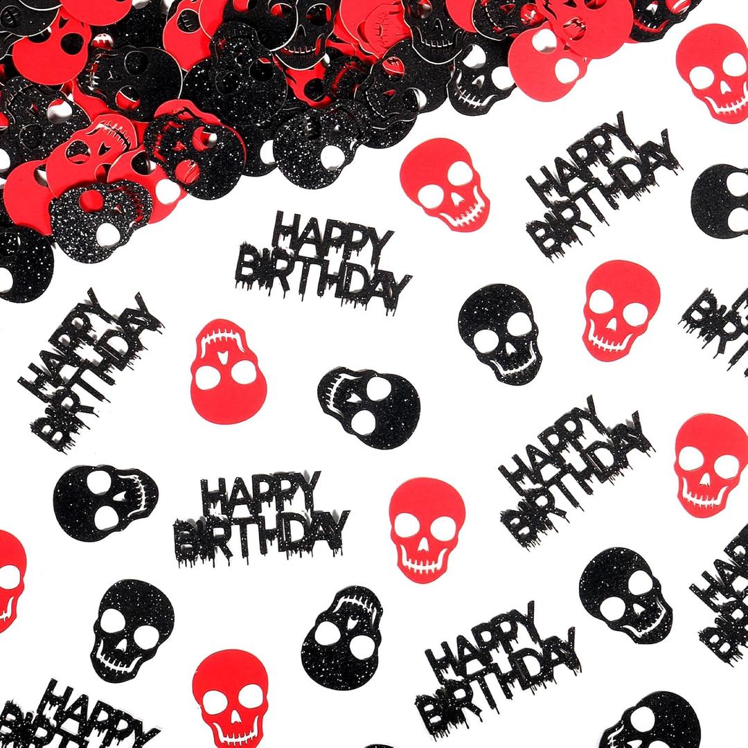 Vofrise 200PC Black and Red Skull Birthday Confetti for Tables Horror Halloween Gothic Themed Birthday Party Decorations