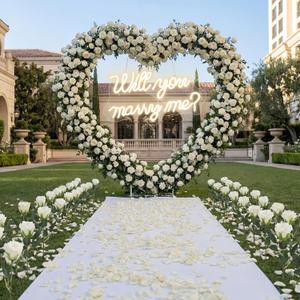 Proposal Decorations Kit Will You Marry Me LED Neon Light Metal Heart Stand Carpet 2000 Rose Petals 30 Artificial Roses for Proposal Engagement (Rose on The Stand Not Include)(White)