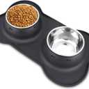 AsFrost Dog Food Bowls Stainless Steel Pet Bowls & Dog Water Bowls No Spill Non Skid, Feeding Bowls with Dog Bowls Silicone Mat for Small Medium Large Size Dogs, Cat Pet Dog Dishes Set, Black, 3 Cup (3 Cup/27 oz each)