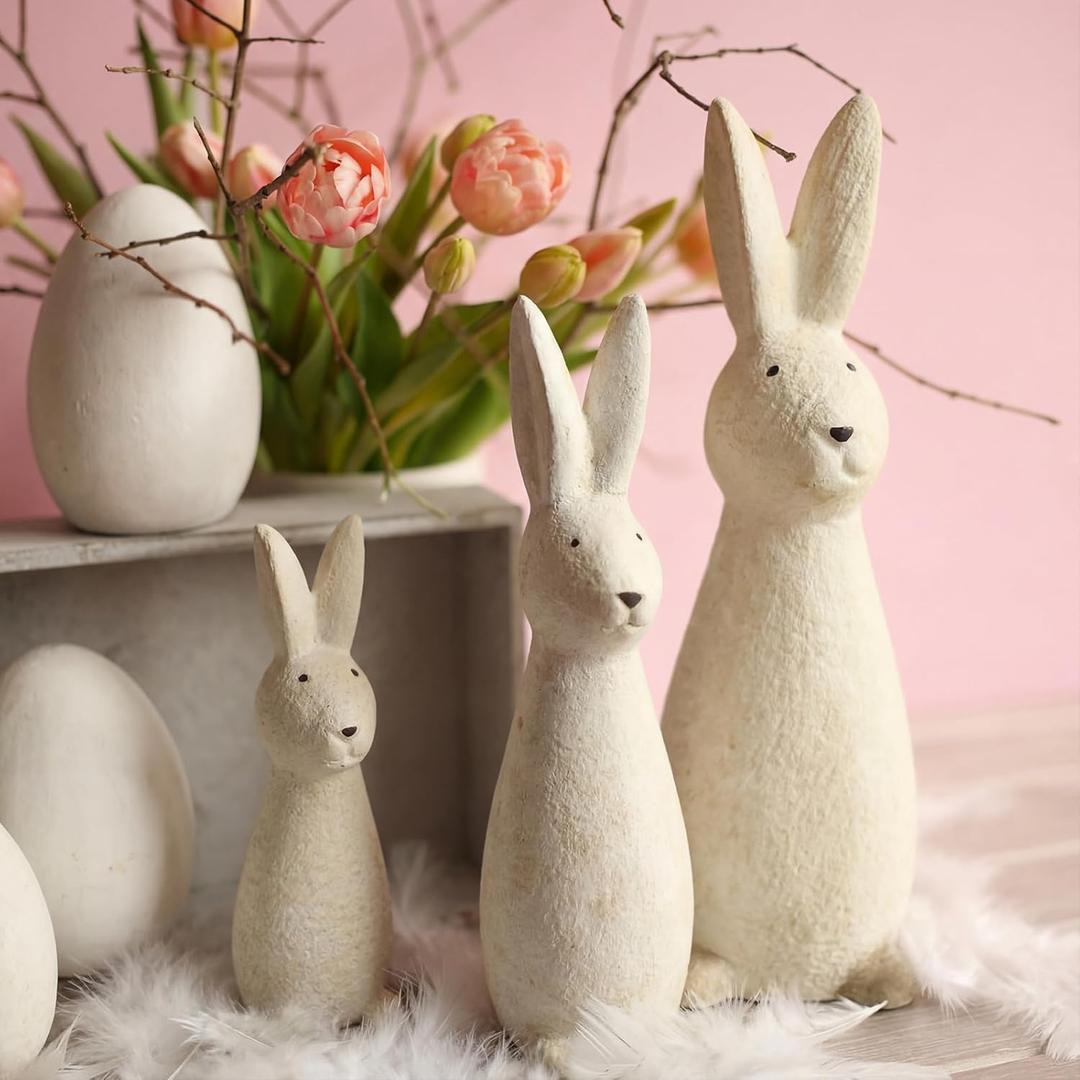 Youyole 3 Pcs Easter Terracotta Bunny Decorations Rustic Rabbit Statues Home Decor Spring Rabbit Figurines Travertine Bunny Decorations for Table Centerpiece Living Room Indoor Easte Gifts (Classic)