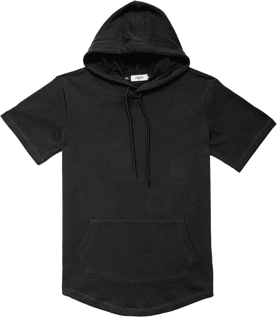 DubinikShort Sleeve Hoodie Lightweight Soft Cotton Moisture Wicking Kangaroo Pocket Short Sleeve Hoodie For Men (Medium, Black)