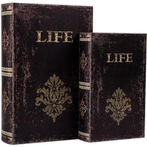 SICOHOME Decorative Book Box Set of 2 Wood Faux Book Box with Faux Leather Detailing Trinket Keepsake Vintage Wooden Treasure Chest for Women Kids Gifts Home Decor Christmas Ornament Storage