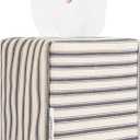Tissue Box Cover, Fabric Tissue Box Holder Square, Stylish Toilet Paper Storage, Modern Bathroom Counter Organizer Decorations Accessories,Ticking Stripe 5''x5''x5'' (Pastel Grey)