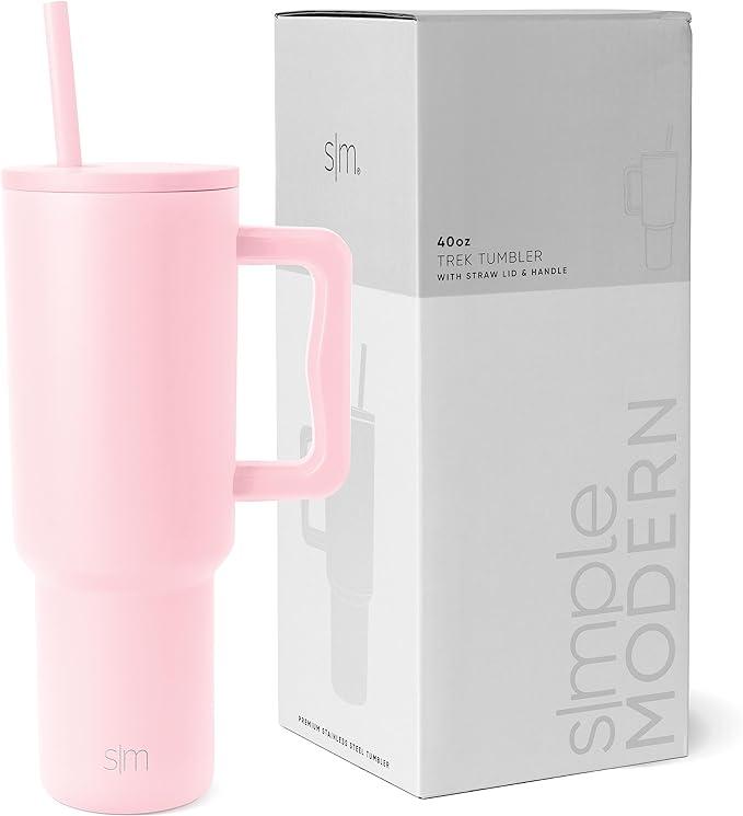 Simple Modern 40 oz Trek Tumbler with Handle and Straw Lid | Cup Holder Friendly Insulated Stainless Steel Travel Mug | Blush