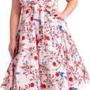 Miss Lavish London Plus Size Fit and Flare Dress for Women, Sleeveless V Neck Wrap Style Midi Dress with Belt (Pink)