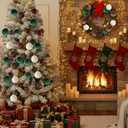 15 PCS Christmas Tree Ornaments Velvet Balls, 3.15 Inch Large Velvet Christmas Tree Ball Ornaments Set Star, Shatterproof Plastic Hanging Bulb for Xmas Tree Decorations - Multicolor Green Brown Beige