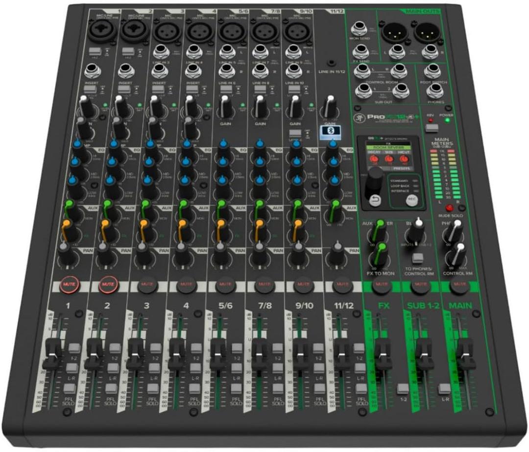Mackie ProFX12v3+ 12-Channel Professional Analog Mixer with USB, Onyx Mic Preamps, GigFX Effects Engine, and Bluetooth