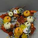 Valery Madelyn Collapsible Fall Wreath with Light for Front Door, 24" Halloween Door Wreath with White Pumpkin Silk Maple Leaves Outdoor Fall Autumn Decorations for Home Porch Thanksgiving Table Decor (White/Green/Brown)