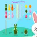 6 PCS Flocked Easter Bunnies Decors Set with 6 Colorful Eggs & Stakes, Rabbits & Eggs Figurines, 6 in Standing Bunny Decor for Interactive Egg Hunt, Home Table Centerpiece, Spring Party Supplies