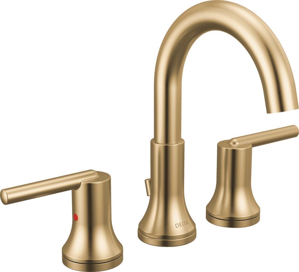 Delta Trinsic Brushed Gold Bathroom Faucet 3 Hole, 8 Inch Widespread Bathroom Sink Faucet for Vanity, Metal Push-Pop Drain Assembly, Champagne Bronze 3559-CZMPU-DST
