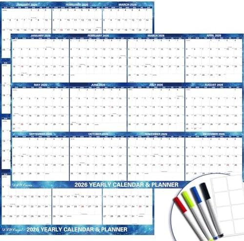 24" x 36" 2026 Wall Calendar Dry Erase - Large Starry Sky Calendar Wet & Dry Erasable Laminated 12 Month Annual Yearly Planner, Reversible, Horizontal/Vertical, with Major Holidays Julian Dates, 5pcs