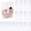 TUICARE 12 Pcs Clear PVC Gift Bags with Die Cut Handles Reusable Transparent Plastic Gift Bags With Ribbon for Wedding Bridal Christmas Birthday Party Valentines Shopping Business (White)