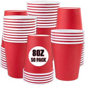 8oz 50 Pack Disposable Paper Cups Red, Disposable Paper Coffee Cups for Home, Picnic, Party Hot and Cold Drinking (Red)