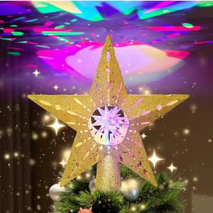12.2 Inch Gold Bethlehem Christmas Star Tree Topper Projector with RGB Rotatable Projector Lights Gold Star Projector Lights Tree Topper Plug in for Indoor Office Xmas New Year (1 Pattern, 3m Cable)