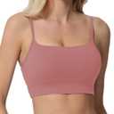 Sports Bras for Women Spaghetti Strap Padded for Yoga Running Gym Workout, Wireless Scoop Neck Bras Crop Tank Top (Pink, L)