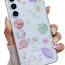 Compatible for Samsung Galaxy S24+ Plus / S25+ Plus Case, Cute Clear Cases with Design Stars and Moon Bling Glitter Planet Aesthetic Silicone Cover Women Girls for Samsung S24+ 6.7'', Space