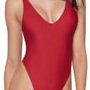 RELLECIGA Women's One Piece Thong Swimsuit (Large, Matte Red)