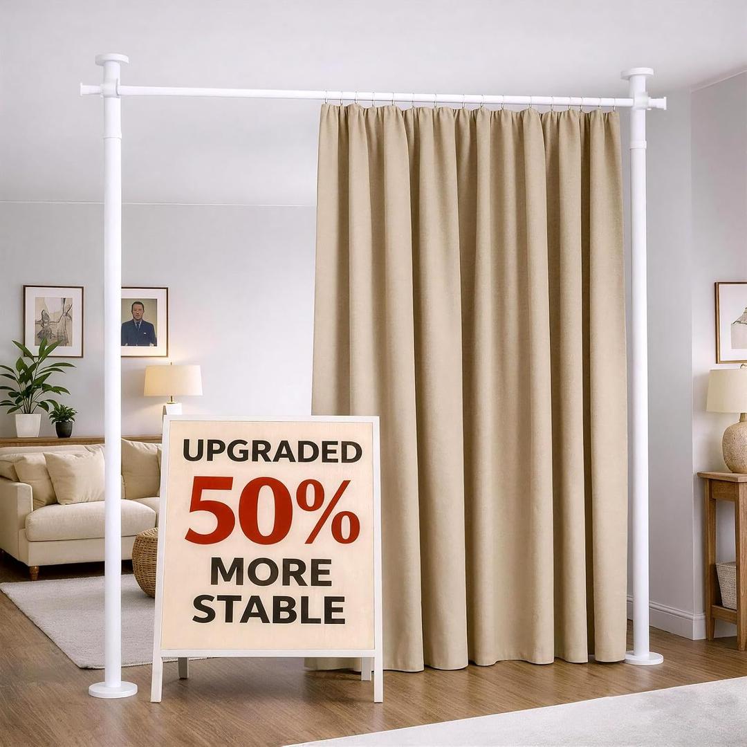 No Drill Curtain Rods for Room Divider, Adjustable Tension Rod 35-100" W x 43-120" H, for Partition Room Dividers,White