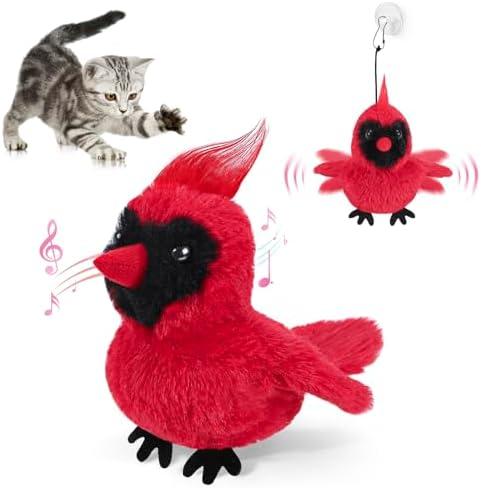 AIPERRO Flapping Cardinal Cat Toys, Interactive Cat Exercise Toy with Lifelike Bird Chirp, USB Rechargeable Automatic Cat Kicker Catnip Toys for Bored Indoor Adult Cats Kittens