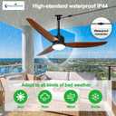DLLT Outdoor Ceiling Fans with Light: 52" Walnut Plug in Ceiling Fans with Lights for Gazebo Patios Porch - Waterproof Hanging Fan with Remote APP Control Dimmable 3 Color Light 6-Speed DC Motor