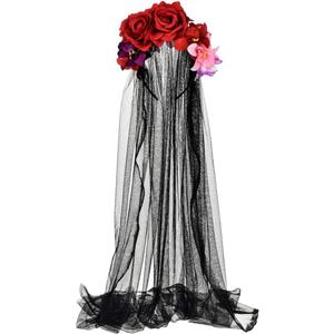Merroyal Women's Dia de los Muertos Rose Flower Costume Headpiece Halloween Day of The Dead Costume Headband (Black)