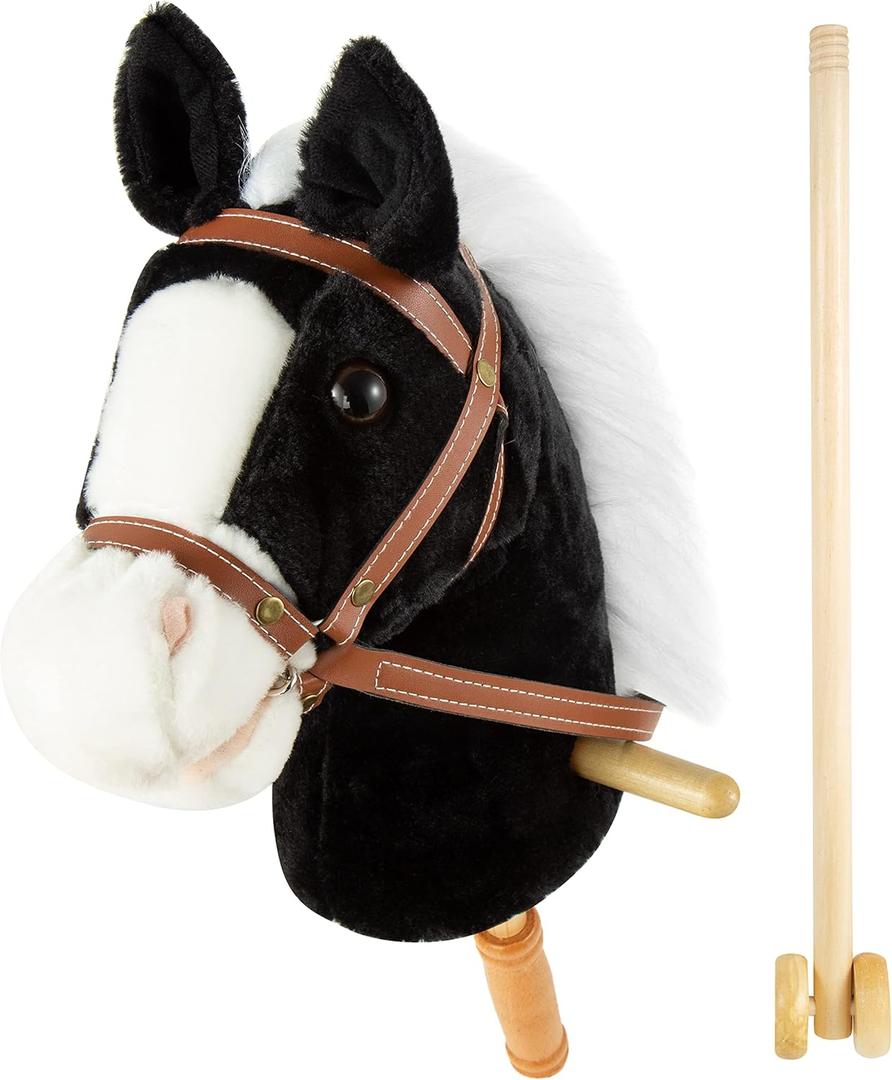 MUOVE 36'' Plush Horse Riding Stick , Handsewn Head, Sturdy Wood Stick, Plus Neighing & Clip-Clop Sounds