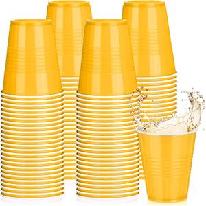 Pickmesh 50 Pack 12 oz Plastic Cups Disposable Cup Bulk for St Patricks Day Wedding Birthday Baby Shower Valentine New Year's Day Halloween and Festive Celebration Party Supplies(Yellow)