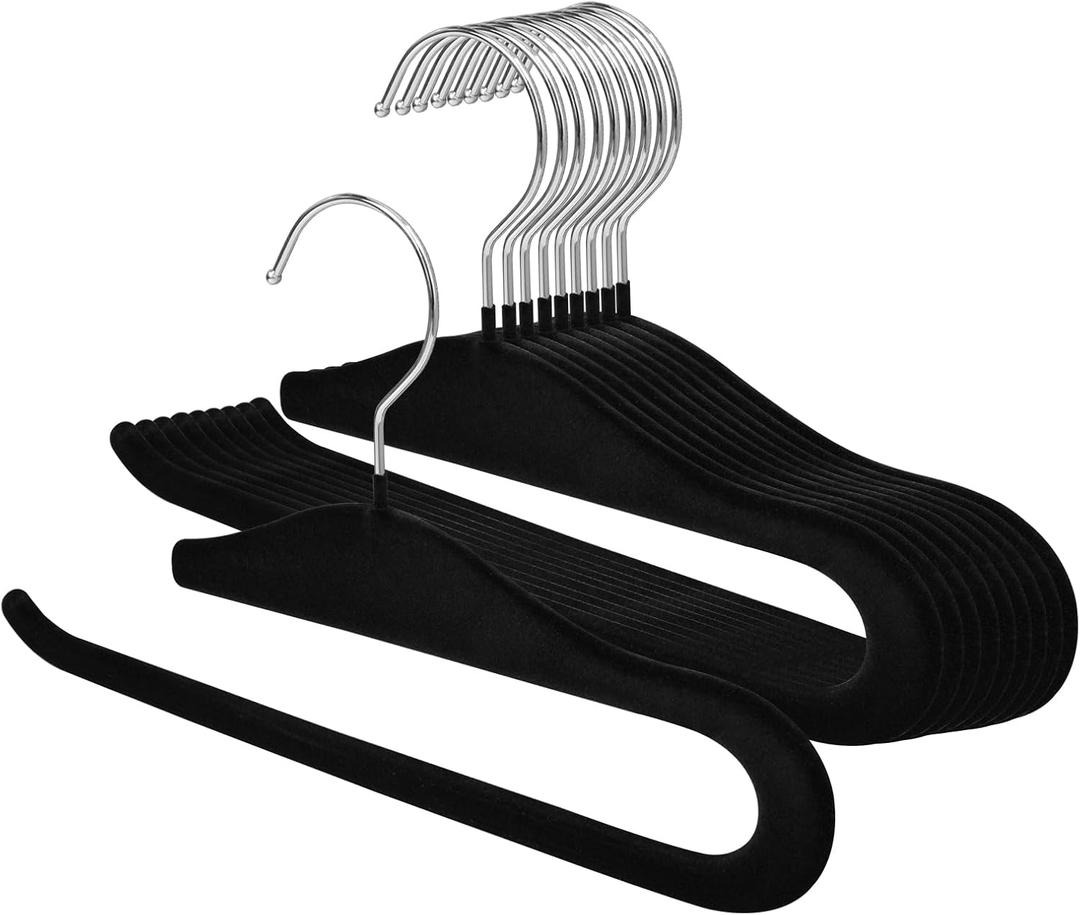 Velvet Pants Hangers,10 Pack Non Slip Space Saving Clothes Hanger, Heavy Duty Pants Hangers for Closet for Pants Jeans Skirts Tank Top Towel(Black)