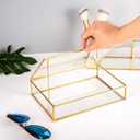 Feyarl Gold Glass Jewelry Trinket Box 5 x 7 Photo Cards Shadow Lidded Box Organizer Collection Display Case Decorative Keepsake Box for Home Deco (8.66 x 5.9 x 1.96inch)