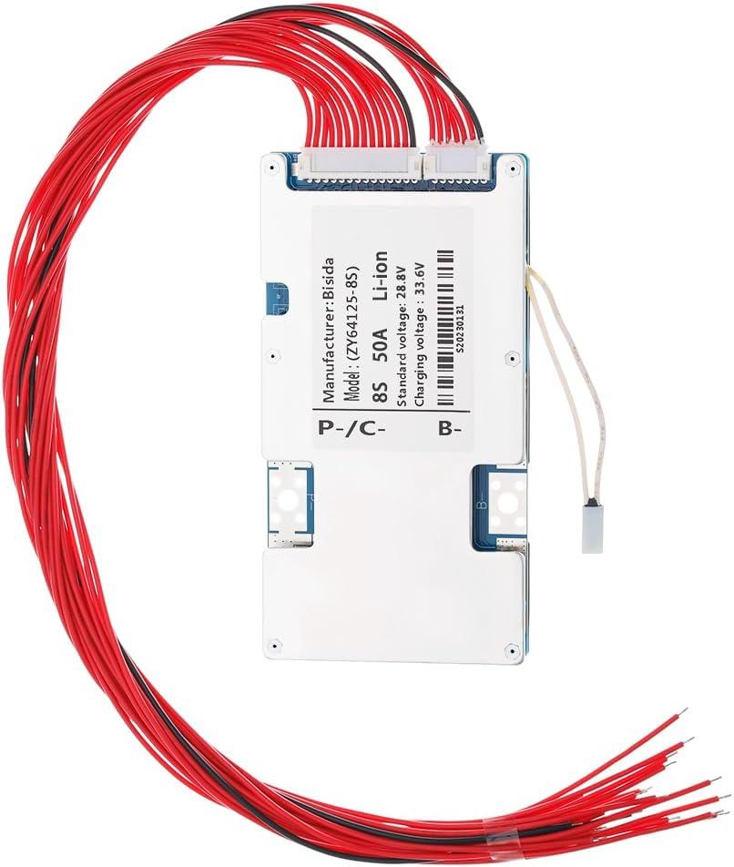 8S BMS 28.8V 50A Li-ion PCB Protection Board with Balance Wire and NTC,Ten Functional protections, Common Port, for Solar Energy Storage, Balance Car Lithium-ion Battery Pack (8S 28.8V 50A)