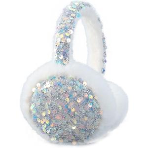 ACTLATI Girl Winter Earmuffs Sequin Shiny Outdoor Ear Warmers Fluffy Muffs Cute Faux Fur Earmuff for Kids Adult Women (Unfoldable-sequin White)