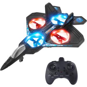 Foam RC Airplane Drone for Kids, Remote Control Helicopter, Toy Plane Fighter Jet with LED Light, Auto Hover, 360Flip, 2 Batteries (16 Mins Flight), Easy to Fly for Beginners