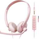 Headset with Microphone for PC - Wired USB Headset Computer Headphones with Microphones (Pink)