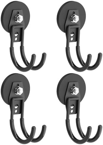 AplysiaTech Heavy Duty Magnetic Hooks, Super Strong Garage Magnet Hooks, Magnetic Cable/Tool Holder with Anti-Slip Coating for Horse Trailer, Indoor & Outdoor Hanging Black Magnet Hook(4Pack)