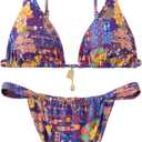 RoseSeek Women's 2 Piece Floral Tropical Print Bikini Set Boho Triangle Bathing Suit Tie Backless Swimsuit Sets (Purple, XS)