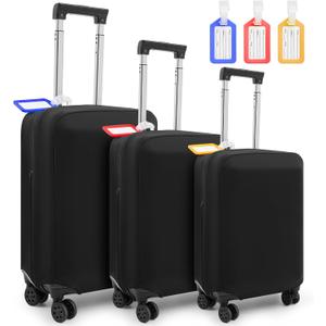Paterr 3 Pieces Luggage Cover Travel Suitcase Protector Anti Scratch with 3 Pcs Plastic Luggage Tags 20/24/ 28 Inch Suitcase Cover Protector Washable Fits 18 to 28 Inch 3 Sizes, black
