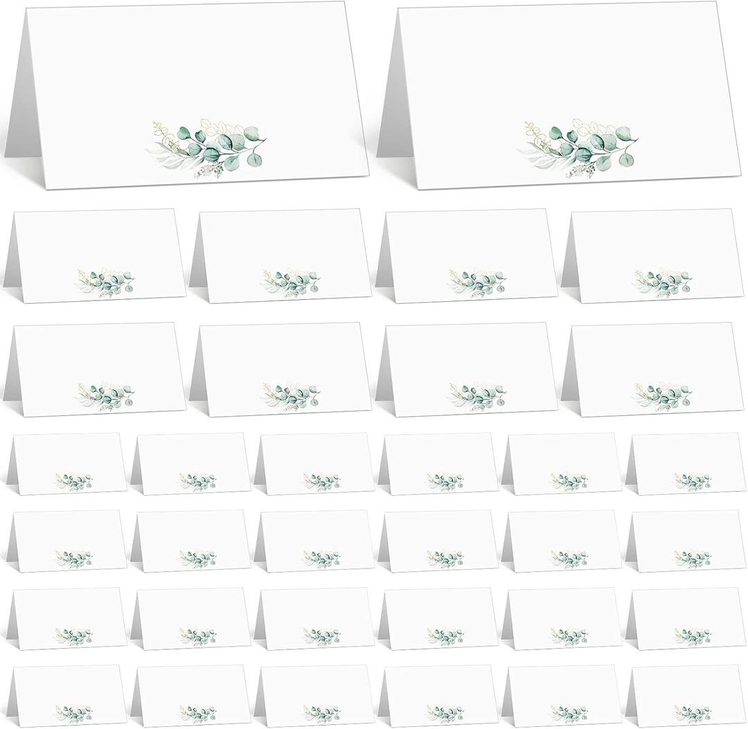 Fumete 100 Pack Watercolor Place Cards for Wedding Greenery Seating Place sign Tented Blank Table Printable Tent Folding Name Card for Party Bridal Banquet Dinner, 3.5 x 4 Inch(Exquisite)