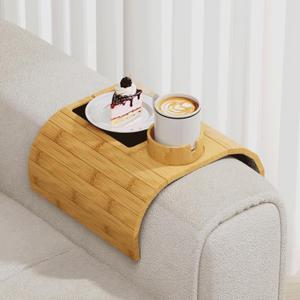 Homde Bamboo Couch Cup Holder: 2-in-1 Sofa Arm Tray with Dual Non-Slip