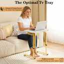 Folding tv Tray Dinner Snack Table,6 Height Adjustable Slide Under Couch Side Table, Portable Small Foldable C-Shaped End Table for Eating with Sturdy MDF Top,No Assembly(White Marble+Gold)