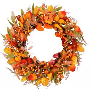 22" Fall Wreath for Front Door Pumpkin Artificial Wall Decor Autumn | Farmhouse Thanksgiving Fall Door Wreath Home Decor Porch Window Outdoor Indoor Door Fall Decorations Holiday Harvest Decor