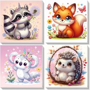 Arttoplus 4 Pack Animals Paint by Numbers Kit for Kids with Frame- Animal Painting by Numbers for Age 3-8, Cute DIY Oil Painting Suitable for Home Decoration (8x8inch)