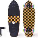 Nattork Complete Kid Skateboards 29" x 9" Youth Cruiser Skateboard for Beginners Double Kick Deck Concave Girls or Boys Skateboard (Golden Check)