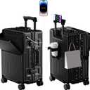 Zipperless Luggage, Polycarbonate Aluminum Hard Shell, Expandable Carry-On Suitcase with Spinner Wheels, Hard Shell Suitcase, 26 Inch Cabin (Black)