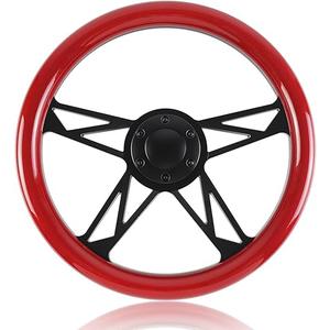 QYMOPAY 14 Inch Wooden Racing Steering Wheel, Universal Six Hole Bolt Steering Wheel with Horn Buttons 4 Spoke for Rally/Motorsport/Car Simulator Driving (Red)