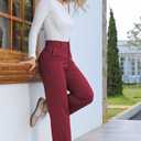 Bamans Womens Dress Pants Flare Leggings Work Office Pants Wide Leg Slacks High Waist Bootcut Business Trousers (L)