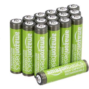 Amazon Basics 16-Pack Rechargeable AAA NiMH High-Capacity Batteries, 850 mAh, 1.2V, Recharge up to 500x Times, Pre-Charged